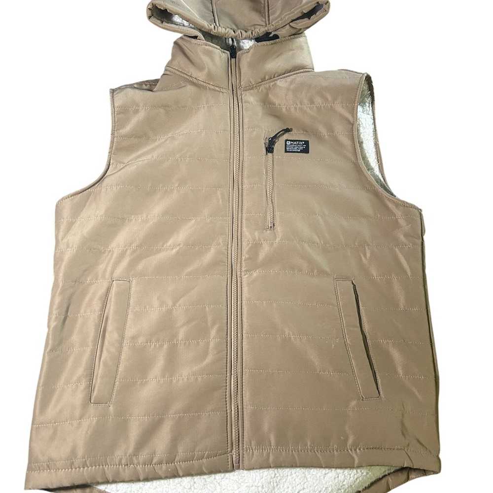 Matix Men's Hooded Vest Sherpa Lined Quilted Sizes L Tan